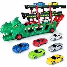 Brinquedo Caminhão Cegonha Dinossauro com Carrinhos e Pista - Verde