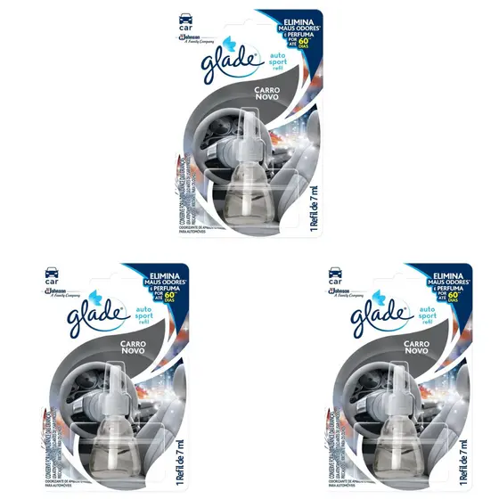 Aromatizador Automotivo Glade Carro Novo Kit 3 7ml