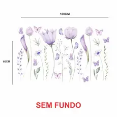 Adesivo de Parede em Recorte sem fundo flores supensas jardim Tulipas roxas  100x50