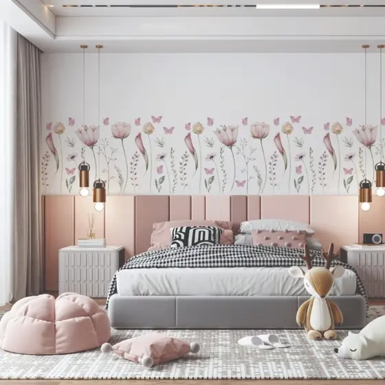 Adesivo Decorativo de Parede Recorte Flores Suspensas Jardim 1,00 metro
