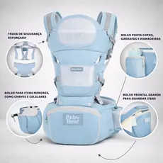 Canguru para Bebê Menino azul Ergonômico com Assento 3 em 1 Ajustável Seguro até 15,5kg