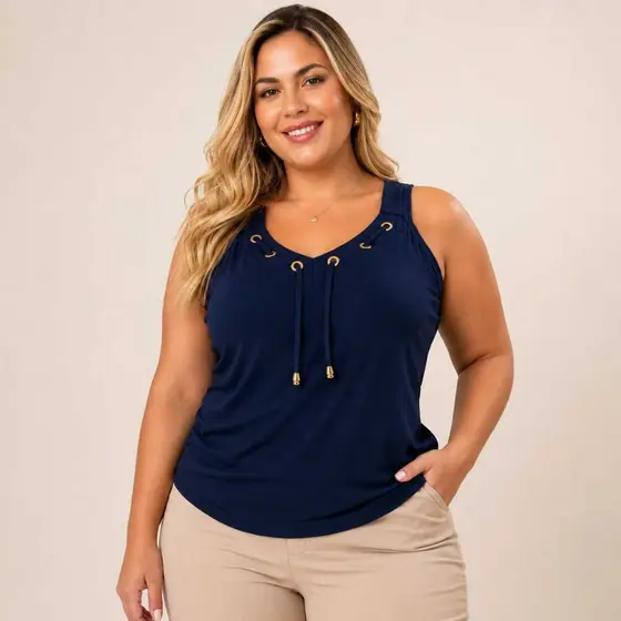 Blusa Regata Plus Size Feminina Alça Larga Viscolycra 42 ao 52