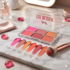 Paleta de Blush 6 Cores Alta Pigmentação JMY Six Blush, Efeito Natural e Profissional Blush