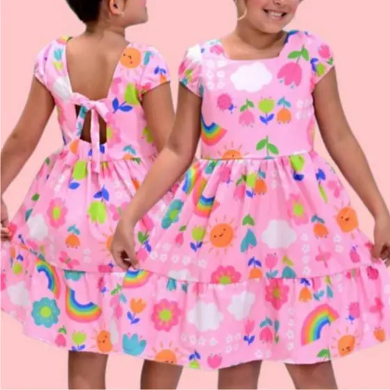 Vestido Infantil Menina Princesa Luxo Estampado Casual Confortável