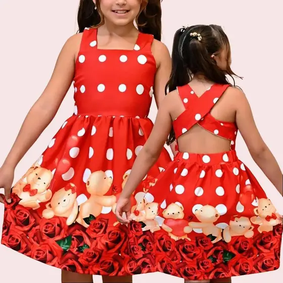 Vestido Infantil Menina Casual Princesa Luxo Estampado Barrado Alegre
