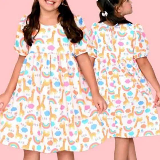 Vestido Infantil Menina Estampado Colorido Casual Princesa Alegre