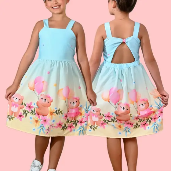 Vestido Infantil Menina Luxo Estampado Barrado Casual Princesa