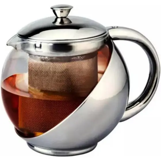 Chaleira de Vidro Borossilicato 14CM 1Litro com Infusor Compativel em Fogão Indução Proteção de Inox