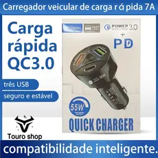 Carregador Veicular Carro Turbo Universal 3 Portas Usb 1 Porta 3.0 Quick Charger