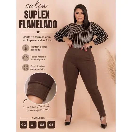 Calça Montaria Feminina Plus Size Legging Cintura Alta Flanelada Grossa Felpuda Casual - INVERNO 2026