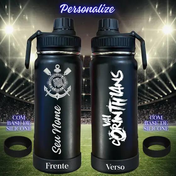Garrafa Termica Personalizada Com base de Silicone, aço Inox para Academia, Escola, Trabalho 800ml