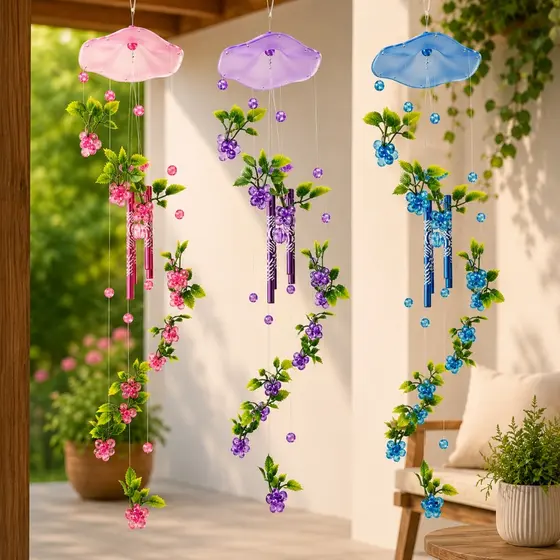 Sino Dos Ventos Mensageiro Uva  Decoração 86cm