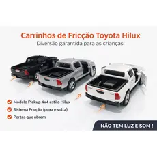 Carrinho de Fricção Toyota Hilux – Miniatura Pickup 4x4 Brinquedo Infantil