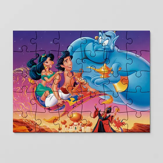 Quebra cabeça Aladdin, princesa Jasmin, Gênio, Jafar, abu | 24, 40 e 70pçs | MDF