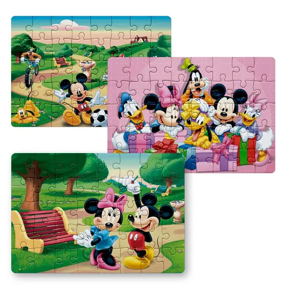 KIT 3 peças Quebra Cabeça Mickey Mouse e Amigos, Minnie, Pluto, Margarida, Pateta | 24, 40 e 70pçs