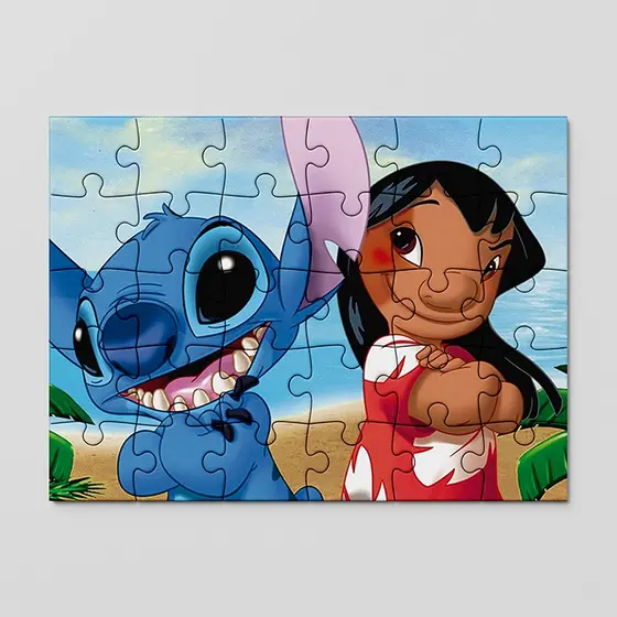 Quebra cabeça personalizado Lilo e Stitch | Ohana | Familia | Nany | Surfe | 24, 40 E 70 Peças