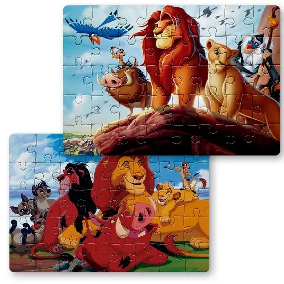 KIT 2 Peças Quebra Cabeça Rei Leão, Scar, Mufasa, Timão e Pumba | 24, 40 e 70pçs | Sublime Fantasia