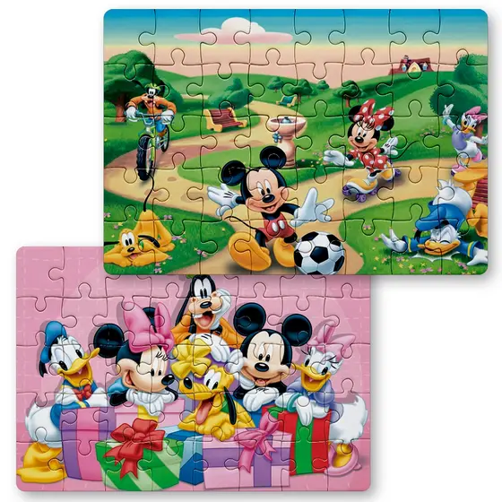 KIT 2 Peças Quebra Cabeça Mickey e Amigos, Minnie, Pluto, Pateta, Margarida | 24, 40 e 70pçs