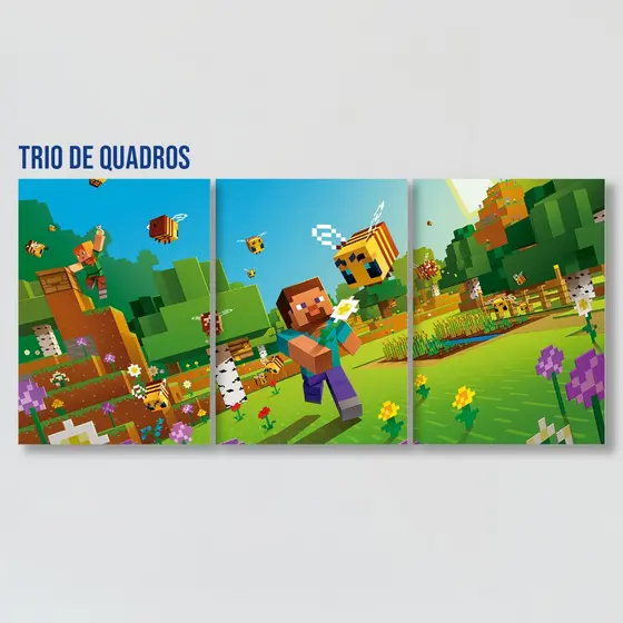 Trio de quadros Minecraft mod jogo online, chicken jockey | MDF | Sublime Fantasia