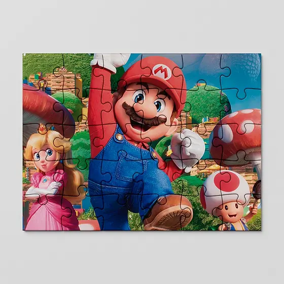 Quebra cabeça Mario world, Luigi, Yochi, Princesa Pessego | 24, 40 e 70pçs | MDF
