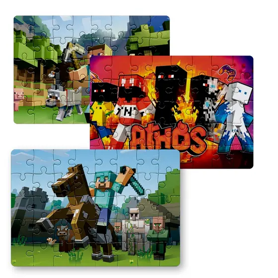 KIT 3 Peças Quebra Cabeça Minecraft MOD, ATHOS, Creeper | 24, 40 e 70pçs | Sublime Fantasia