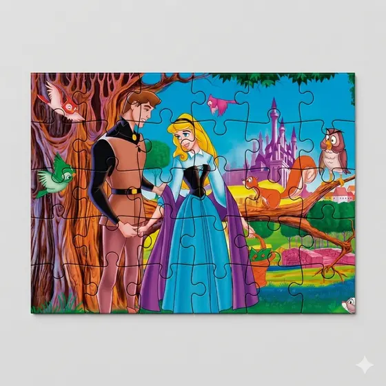 Quebra cabeça personalizado Princesa Aurora, a bela adormecida, Príncipe | 24, 40 e 70pçs | MDF