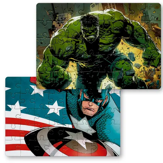 KIT 2 Peças Quebra Cabeça 2 VINGADORES - Hulk, Capitão América | 24, 40, 70pçs | Sublime Fantasia
