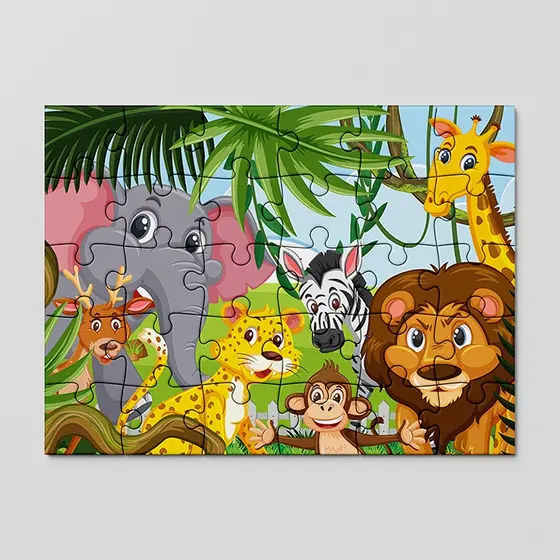 Quebra cabeça SAFARI, animais, leão, zebra, girafa, macaco, onça, hipopótamo, natureza | MDF