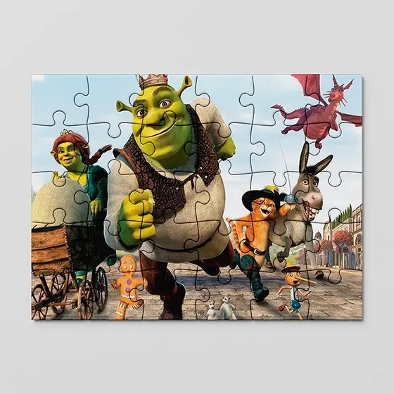 Quebra cabeça personalizado Shrek para sempre, burro, Fiona, Gato de botas | 24, 40 e 70pçs | MDF