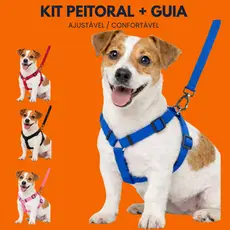 Conjunto Peitoral com Guia para Cachorro Ajustável – Peitoral Regulável Confortável P M G