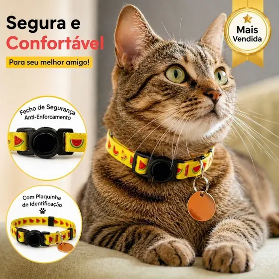 Coleira Gato– Modelo Anti-Enforcamento, Super Segura e Confortável