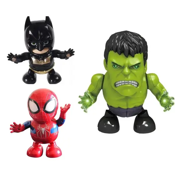 Robô Dançarino Vingadores com Som e Luz Personagem super herói Hulk Aranha Morcego