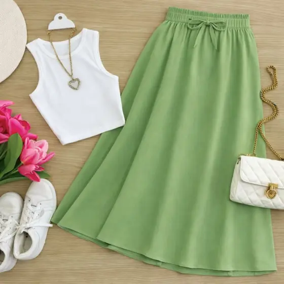 Saia Midi Feminina Evangélica Casual Com Elástico Elegante Confortável