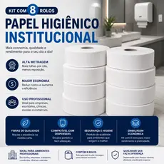 Papel Higiênico Institucional Kit 8 Rolos - Econômico Folha Dupla Celulose  Para Dispenser