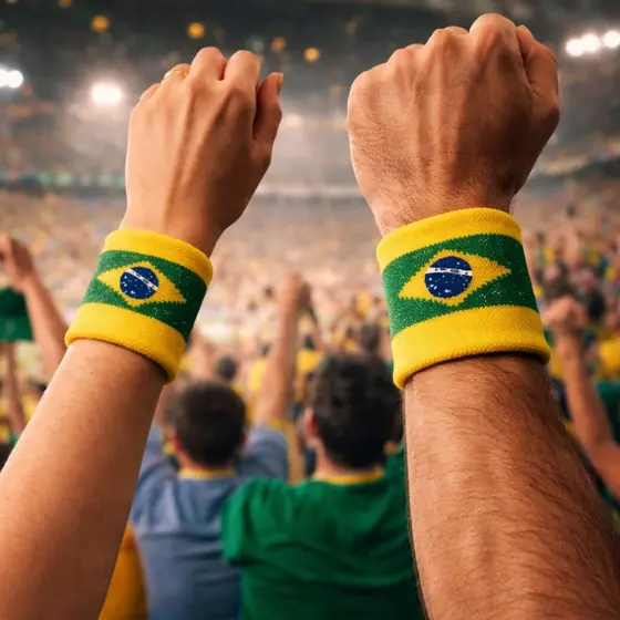 2 Munhequeiras Brasil Copa Bandeira Esportiva Algodão Par
