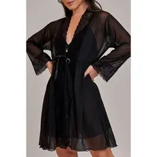 Robe tule detalhes em renda linha noite moda intima feminina manga longa