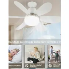 Ventilador de Teto com Lâmpada LED E27  60W - Silencioso, Moderno e com Controle Remoto