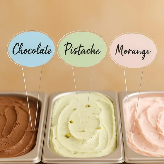 Kit c/ 18 Placas p/ Gelato, Sorvete e Açaí em Acrílico 3mm