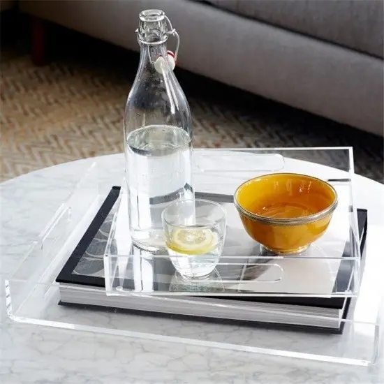 Bandeja de Acrilico Cristal Organização Decorativa Servir Café Capsulas Cosméticos - Alças vazadas