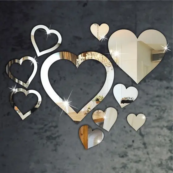 Espelhos Decorativos em Acrílico Kit 10 Coração Promoção