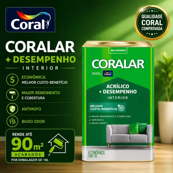 Tinta Acrílica Coral Coralar Antimofo 18 L Fosco - Cores