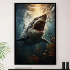 Quadro Tubarão Rei Do Oceano Mar Decorativo A4 23x33cm