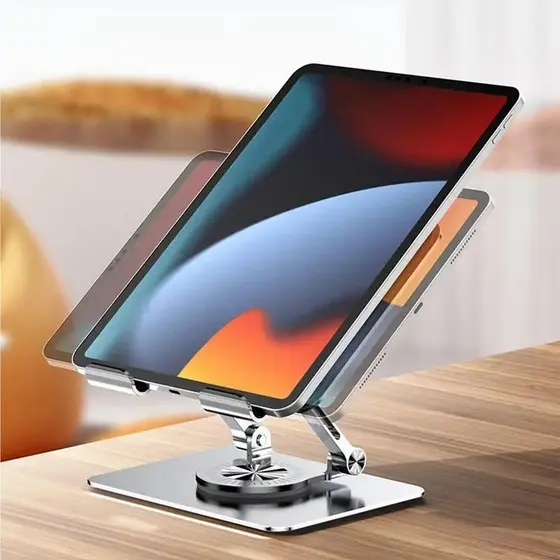 Suporte Tablet iPad Totalmente Alumínio de Mesa Base Rotatória Ajustável Dobrável 360º Para Tablets Mac