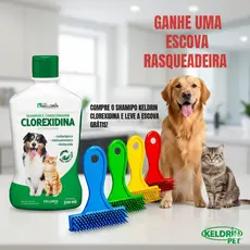 Shampoo 5 em 1 Clorexidina Kelldrin Cachorros e Gatos - 500ml + Escova Rastelo
