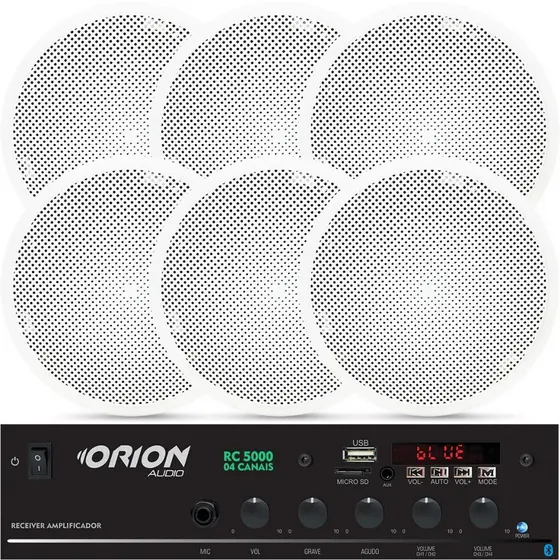 Kit Som Ambiente Bluetooth + 6 Arandelas de embutir teto Caixas de som 6 polegadas 55w Som ambiente