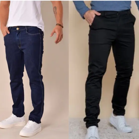 Calça Jeans Masculina para Trabalho Elastano Premium Azul Escura Preta Unidade