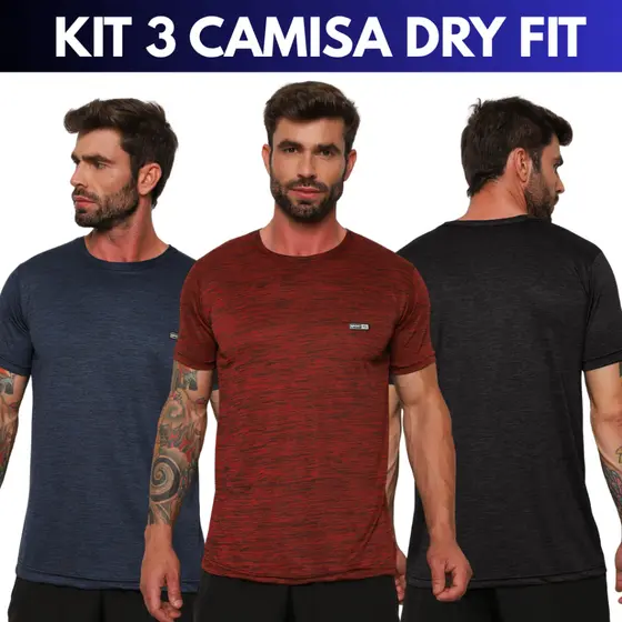 Kit 3 Camiseta Masculina Dry fit Camisa Manga Curta Masculino Gola Redonda Blusa Academia
