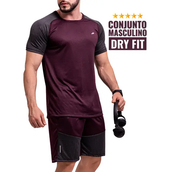 Short Masculino + Camiseta Dry Fit Masculina Conjunto Fitness Bermuda e Camisa Manga Curta Drifit