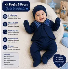 Kit Pagão Gola Bordada 5 Peças Malha Hipoalegênico 100% algodão.