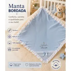 Manta de Bebê Bordada 70x70 tecido hipoalergênico 100% algodão.